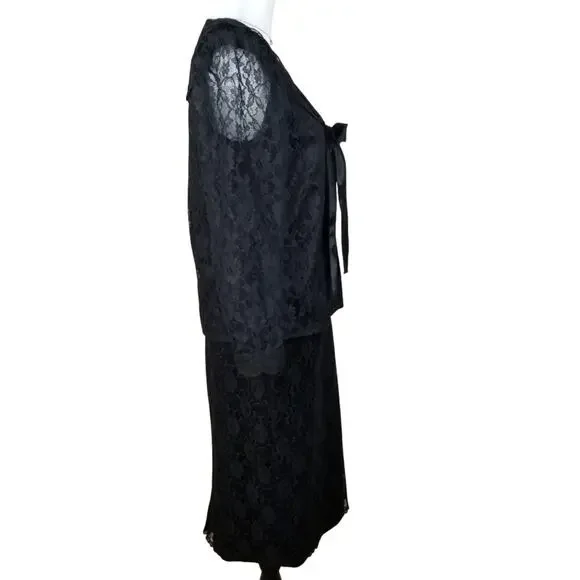 VTG 80s Gunne Sax Black Lace Jacket Skirt Suit M Whimsigoth Vamp Retro Pinup